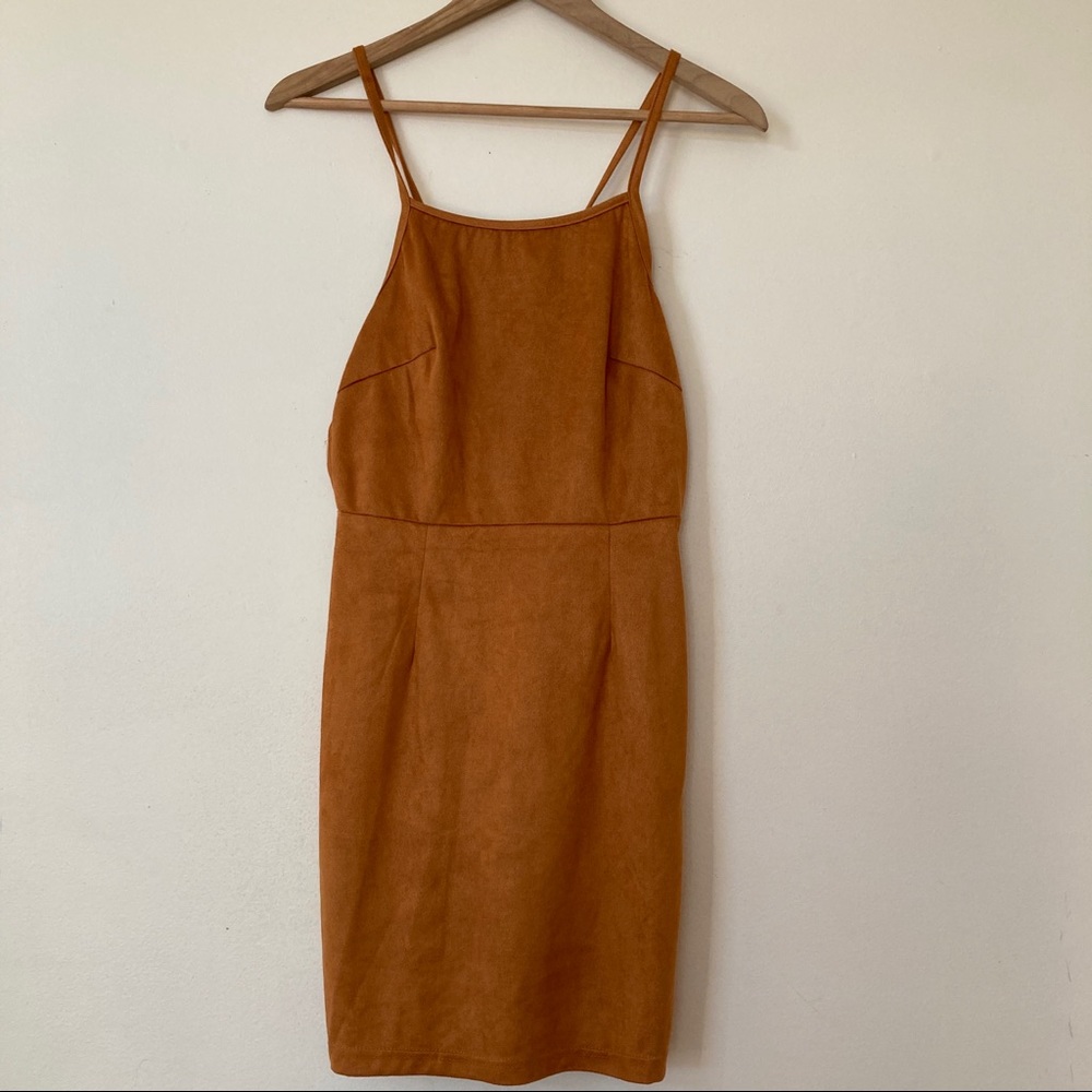 Faux Suede Tie Back Mini Dress - S